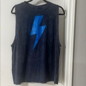 Lululemon men Black Sleeveless Top with Blue Lightning Bolt
